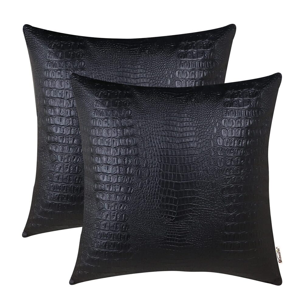 7366 Faux Leather Pillow Covers 16 X 16 Inches, Black Leather Pillow Covers
